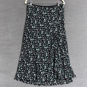 Vintage East 5th Skirt Large Black Teal Polka Dot A Line Slip Midi 90s y2k